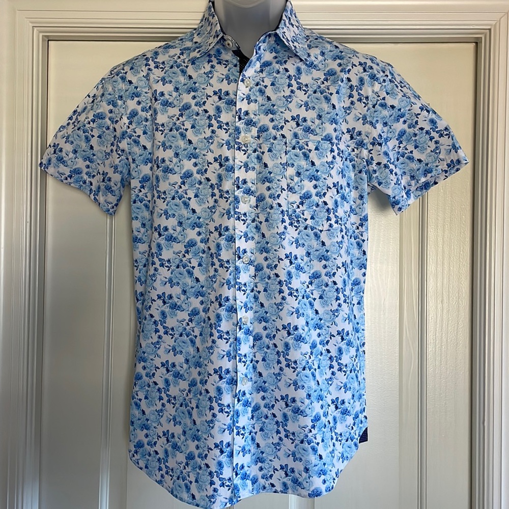 Mens Con.Struct Blue Flower Pattern Button Down S… - image 1